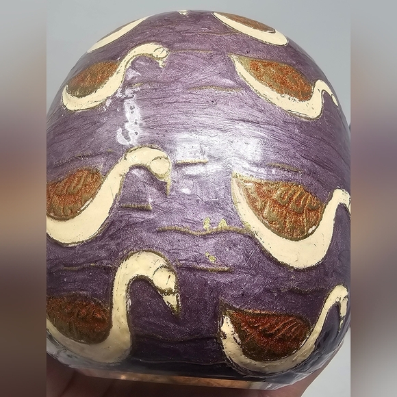 Vintage Brass & Enamel Cloisonne Handpaint Swan Vase Made in India 5" Tall - Picture 8 of 13